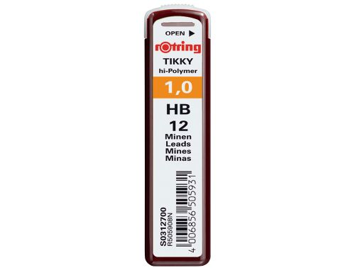 Minas rotring grafite 1 mm hb estojo de 12 minas , Rotring , 91030 , 4006856505931
